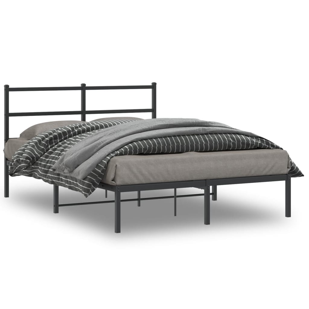 Metal Bed Frame without Mattress with Headboard Black 135x190cm