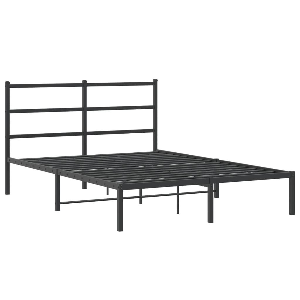 Metal Bed Frame without Mattress with Headboard Black 140x190cm