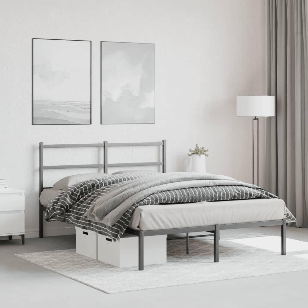 Metal Bed Frame without Mattress with Headboard Black 140x190cm