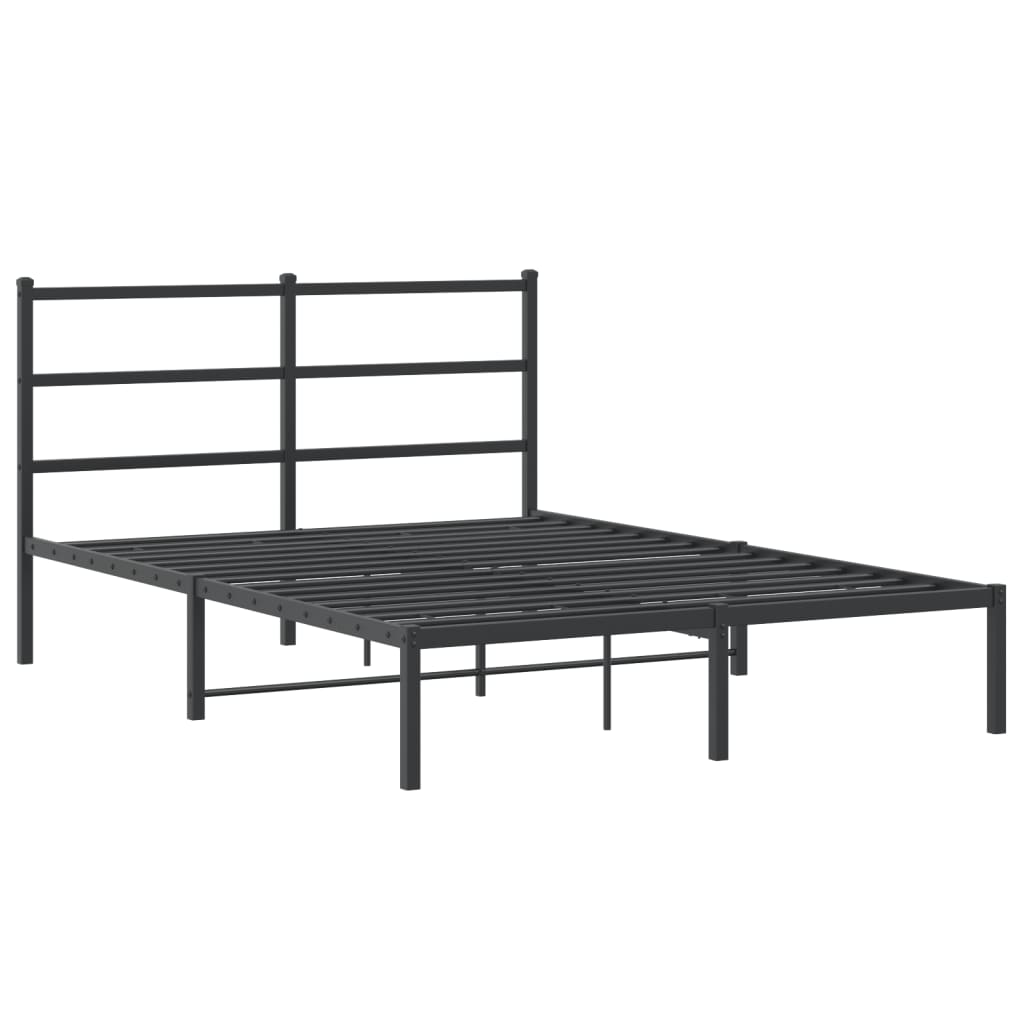 Metal Bed Frame without Mattress with Headboard Black 140x200cm