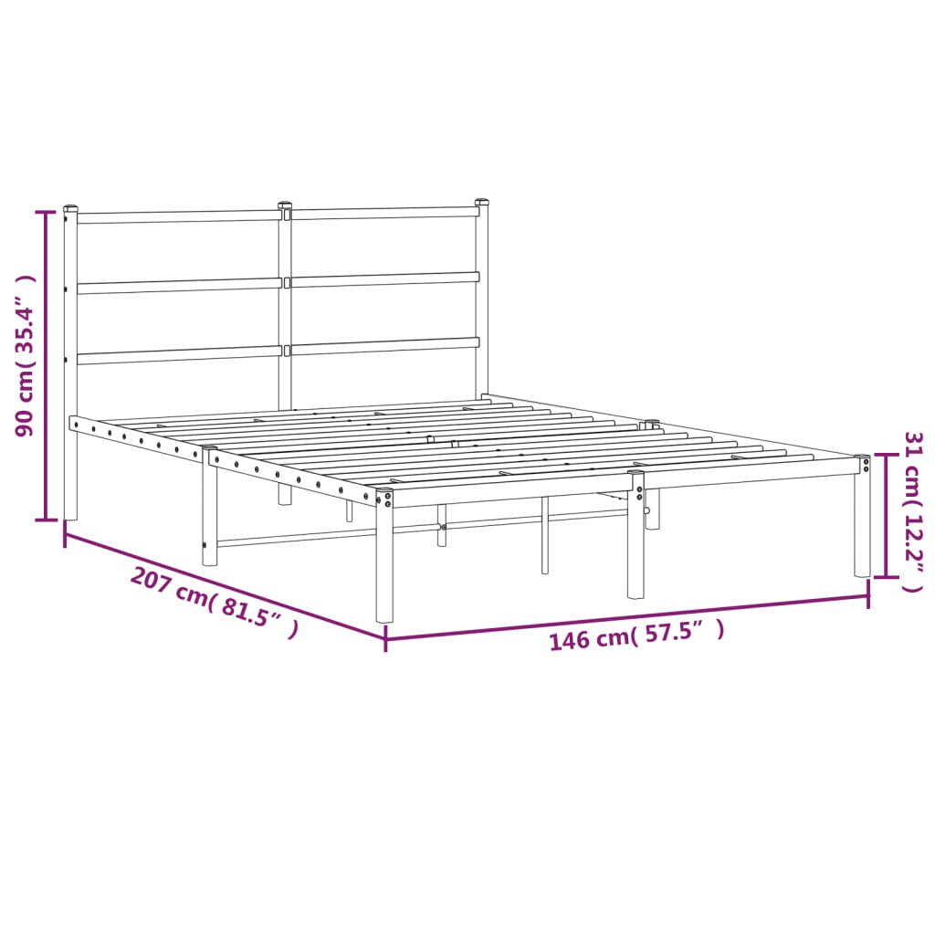 Metal Bed Frame without Mattress with Headboard Black 140x200cm