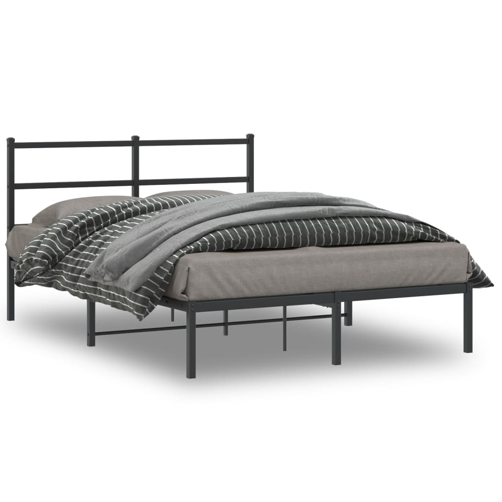 Metal Bed Frame without Mattress with Headboard Black 140x200cm