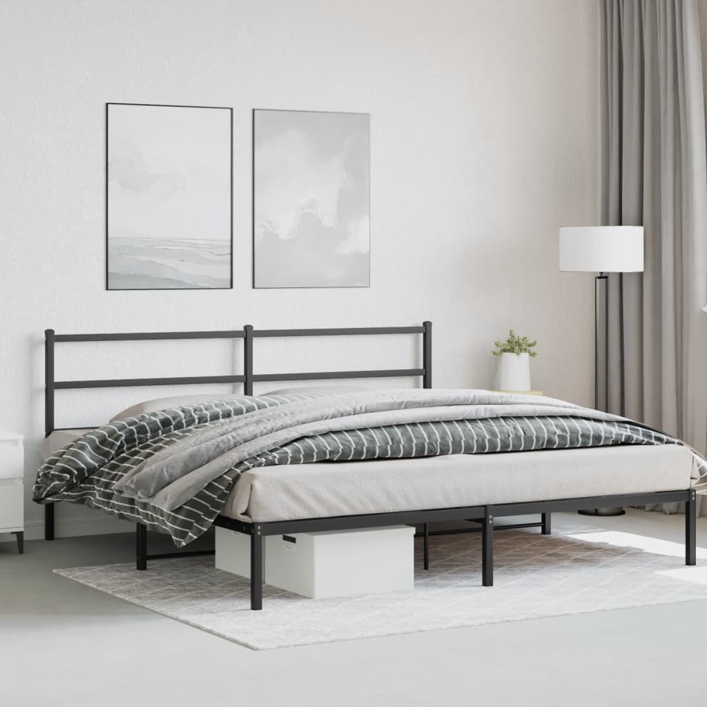 Metal Bed Frame without Mattress with Headboard Black 180x200cm