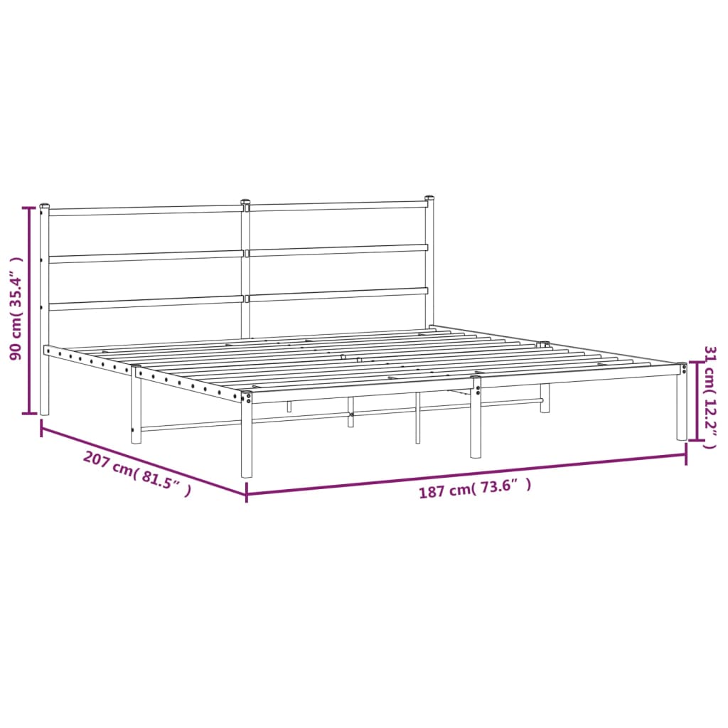 Metal Bed Frame without Mattress with Headboard Black 180x200cm