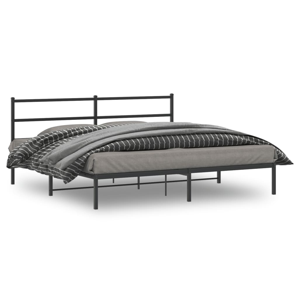 Metal Bed Frame without Mattress with Headboard Black 180x200cm