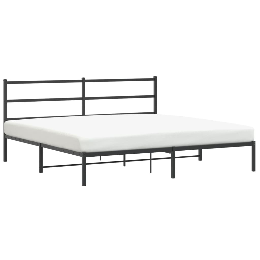 Metal Bed Frame without Mattress with Headboard Black 193x203cm