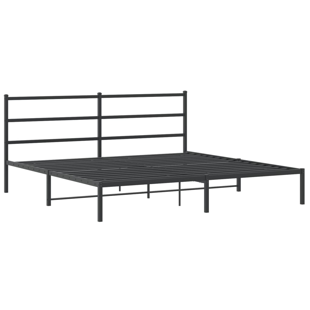 Metal Bed Frame without Mattress with Headboard Black 193x203cm