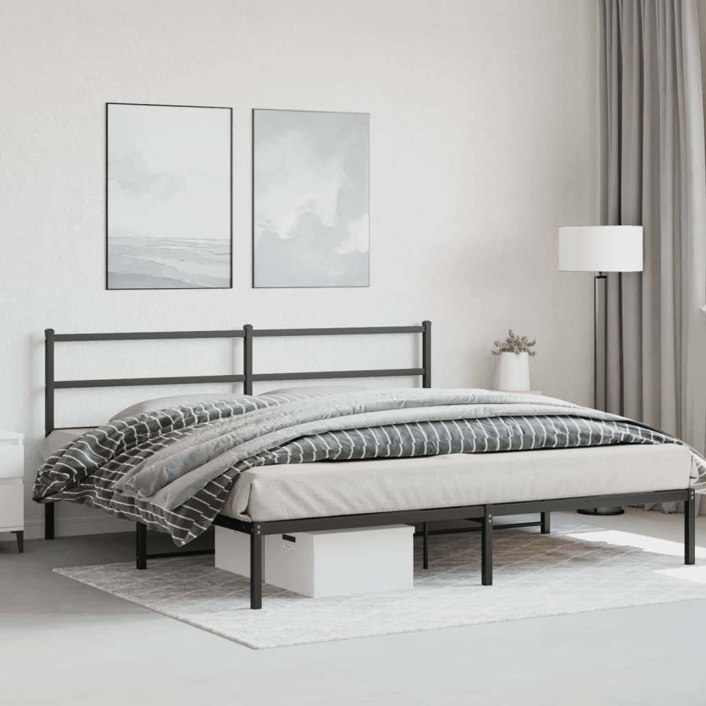 Metal Bed Frame without Mattress with Headboard Black 193x203cm