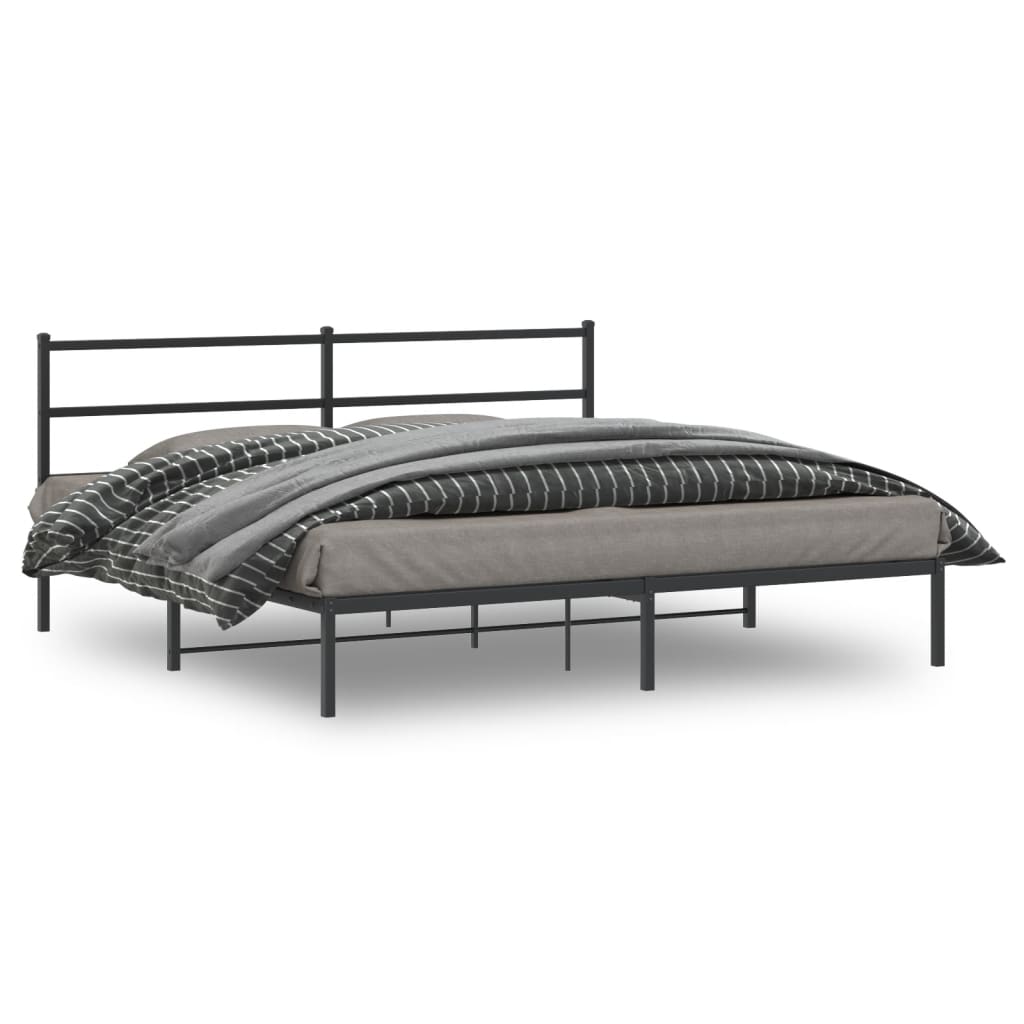 Metal Bed Frame without Mattress with Headboard Black 193x203cm