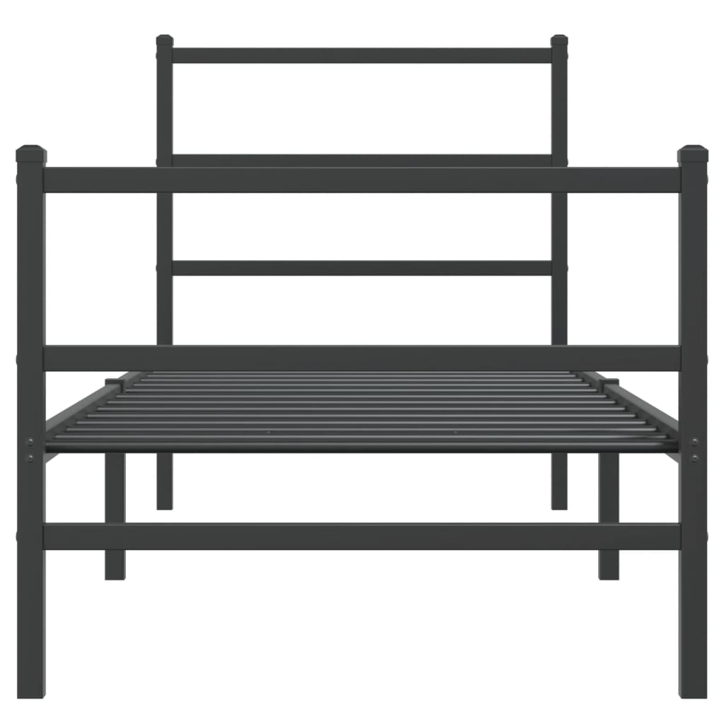 Metal Bed Frame without Mattress with Footboard Black 75x190cm