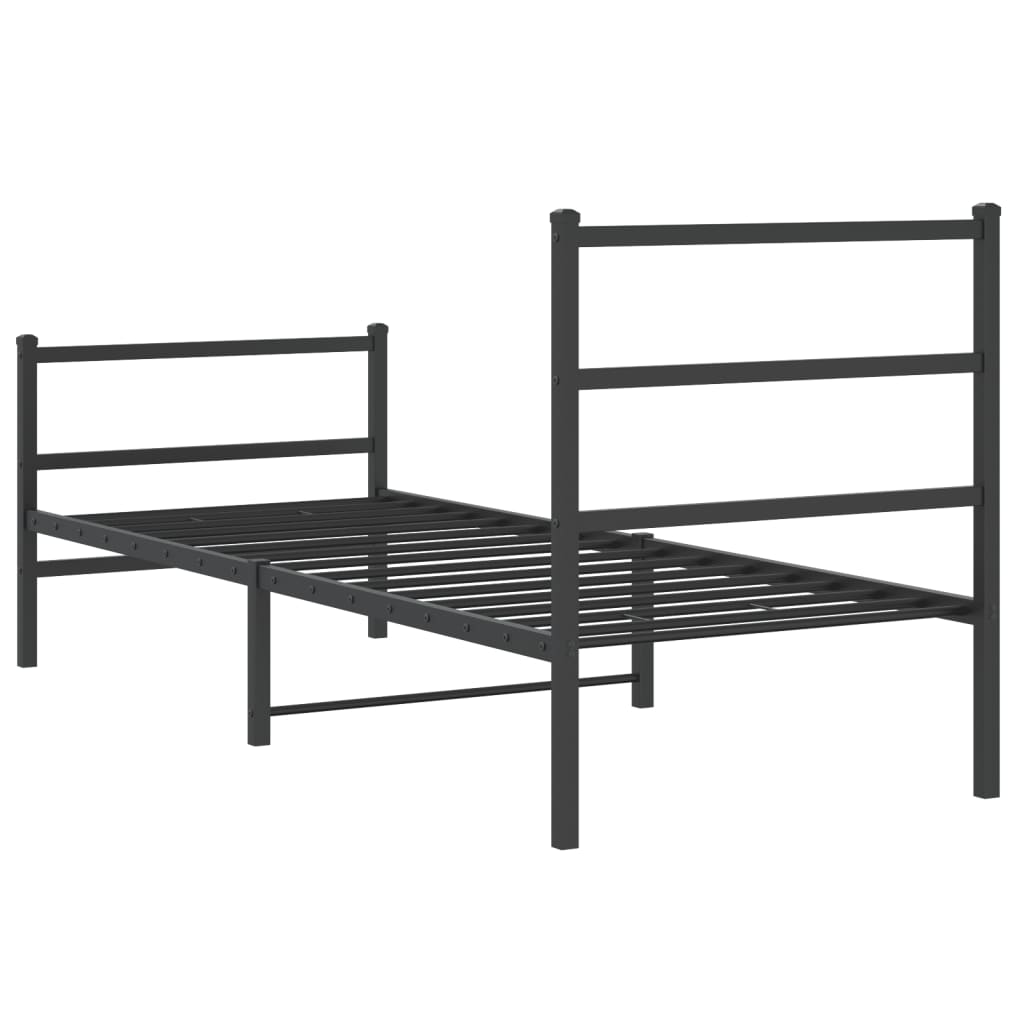 Metal Bed Frame without Mattress with Footboard Black 75x190cm
