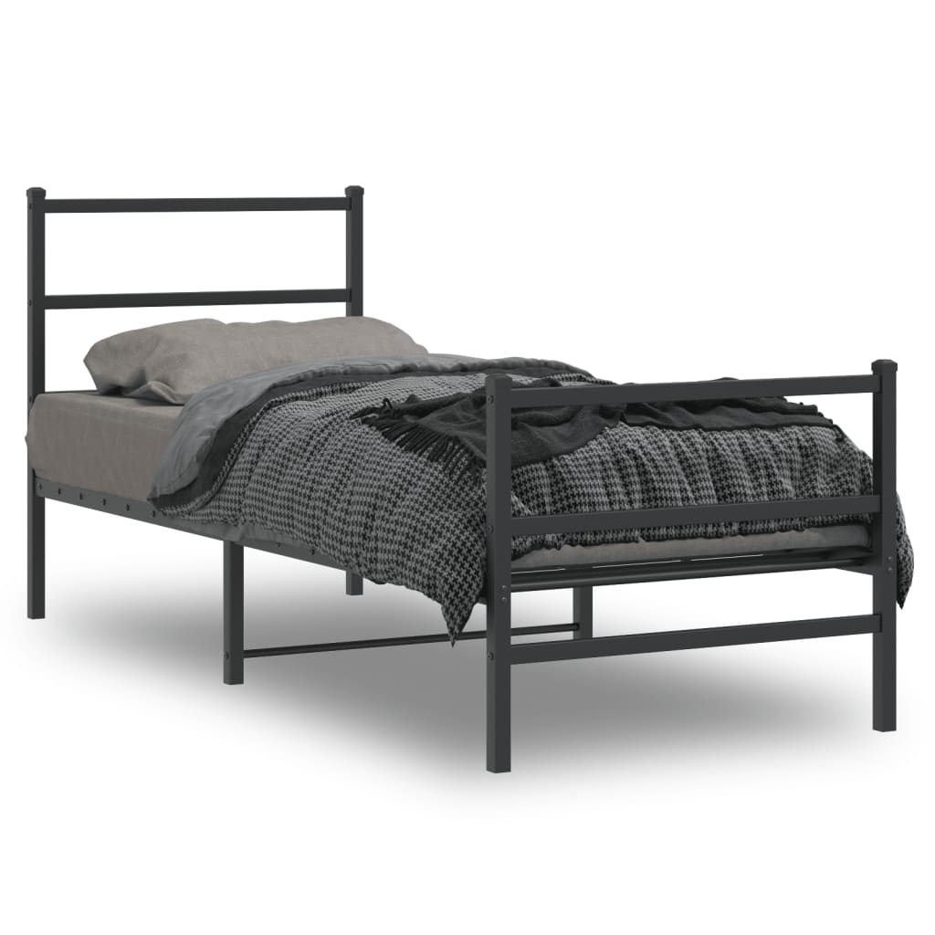 Metal Bed Frame without Mattress with Footboard Black 75x190cm