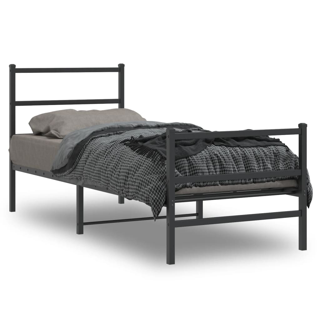 Metal Bed Frame without Mattress with Footboard Black 80x200cm