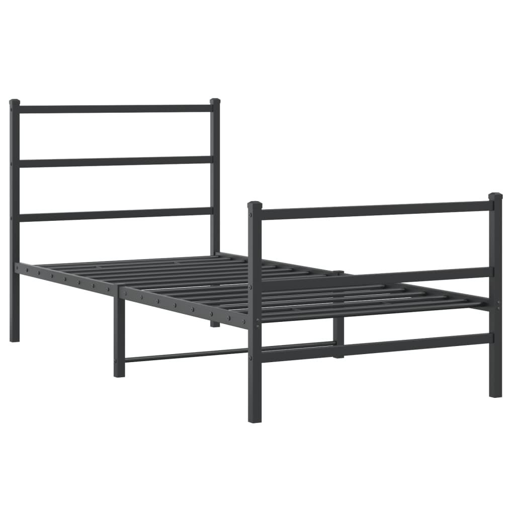 Metal Bed Frame without Mattress with Footboard Black 90x190cm