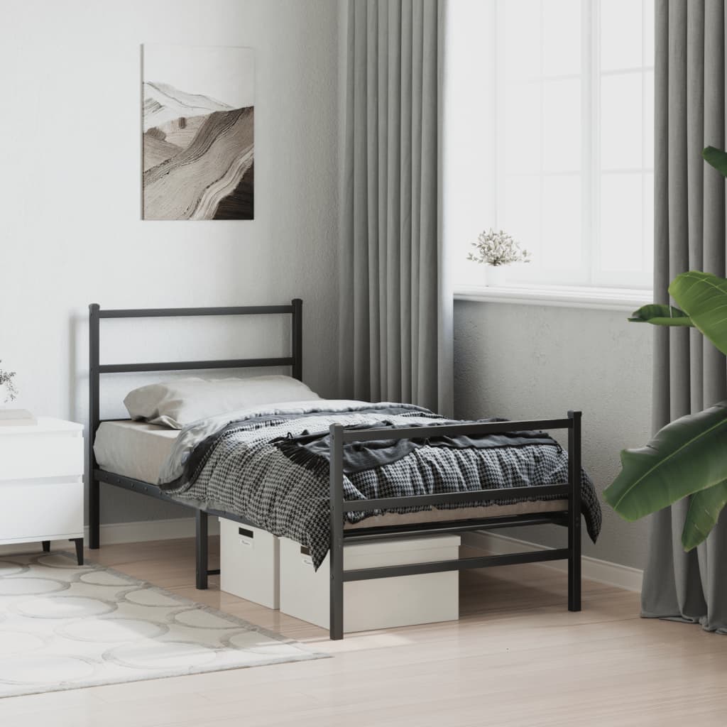 Metal Bed Frame without Mattress with Footboard Black 90x190cm