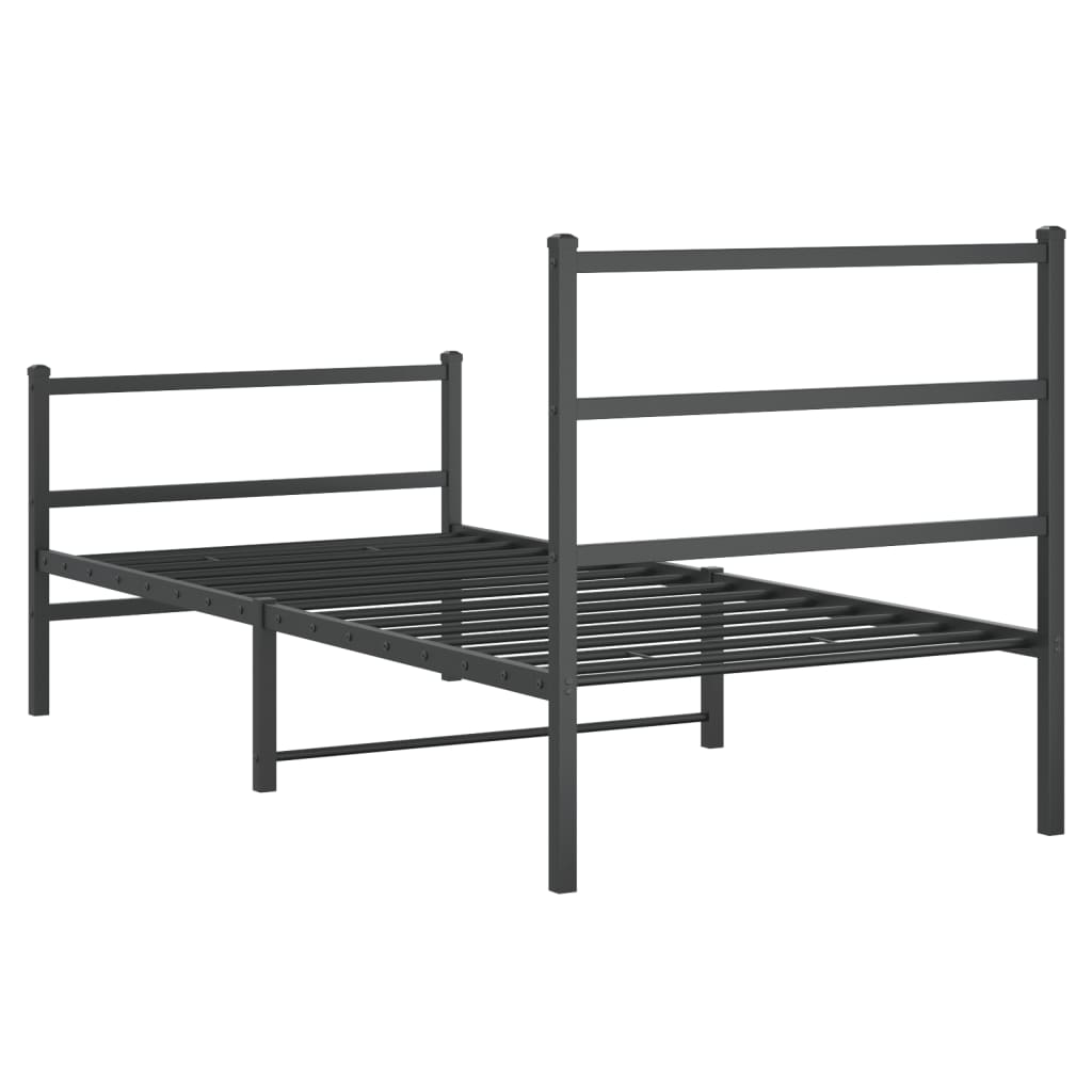 Metal Bed Frame without Mattress with Footboard Black 90x190cm