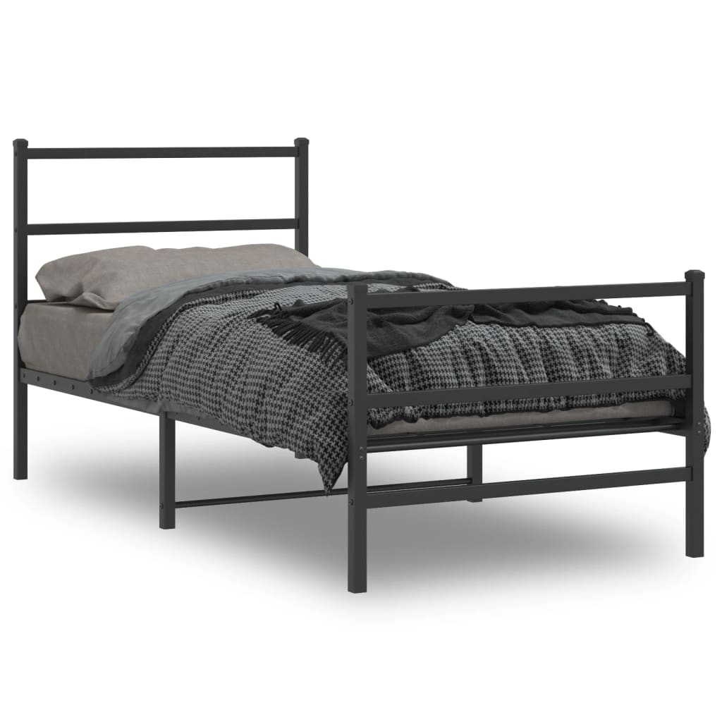 Metal Bed Frame without Mattress with Footboard Black 90x190cm
