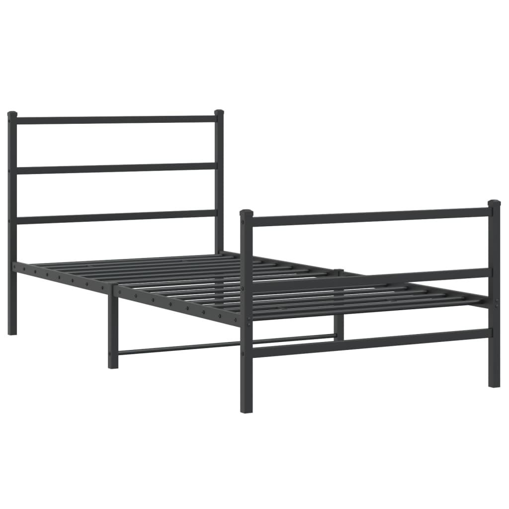 Metal Bed Frame without Mattress with Footboard Black 100x190cm