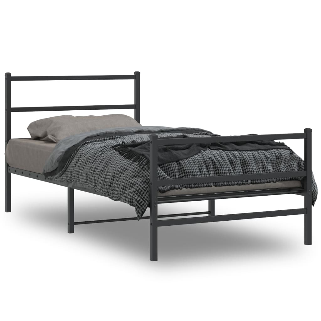 Metal Bed Frame without Mattress with Footboard Black 100x190cm