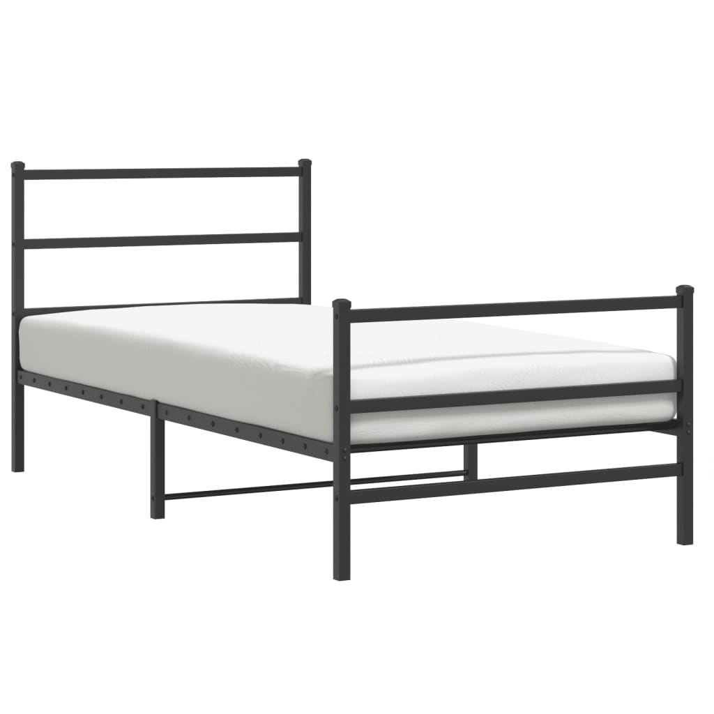 Metal Bed Frame without Mattress with Footboard Black 107x203cm
