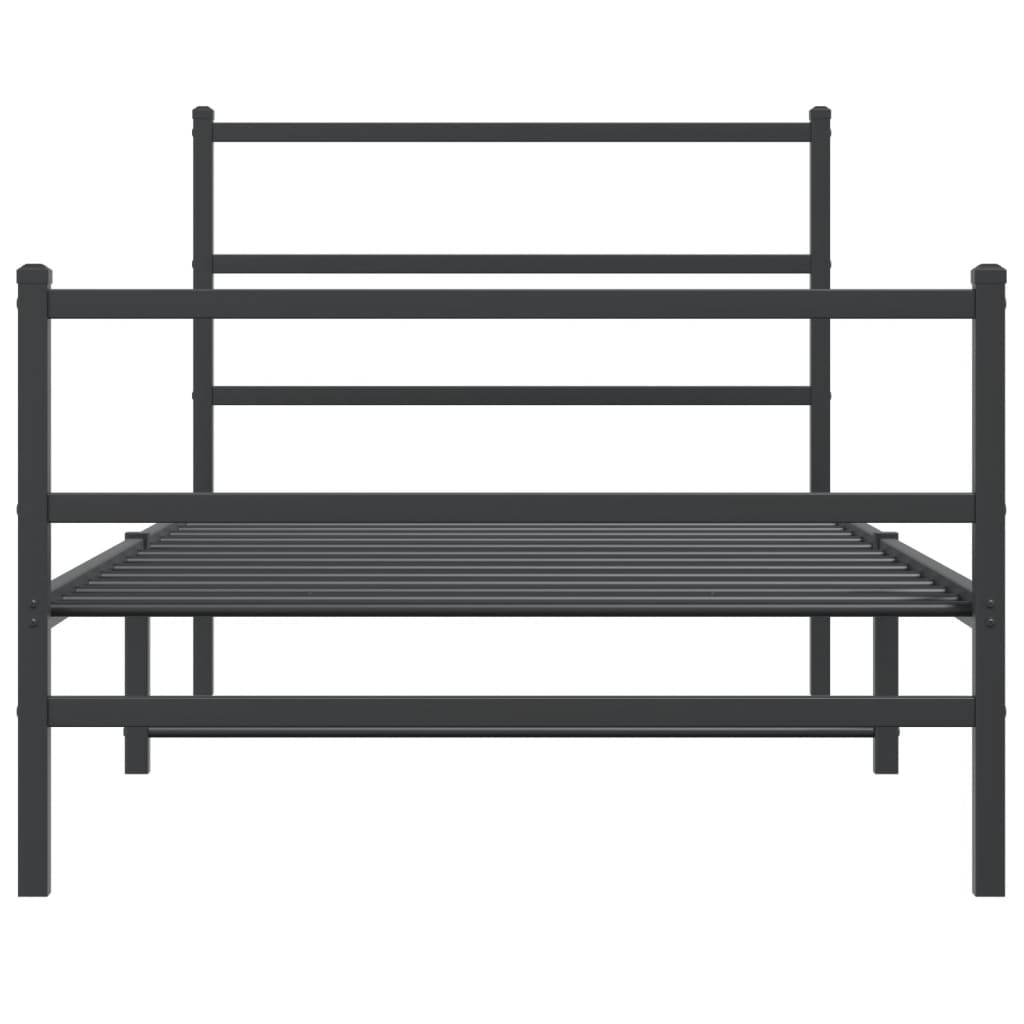 Metal Bed Frame without Mattress with Footboard Black 107x203cm