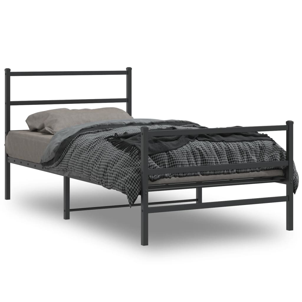 Metal Bed Frame without Mattress with Footboard Black 107x203cm