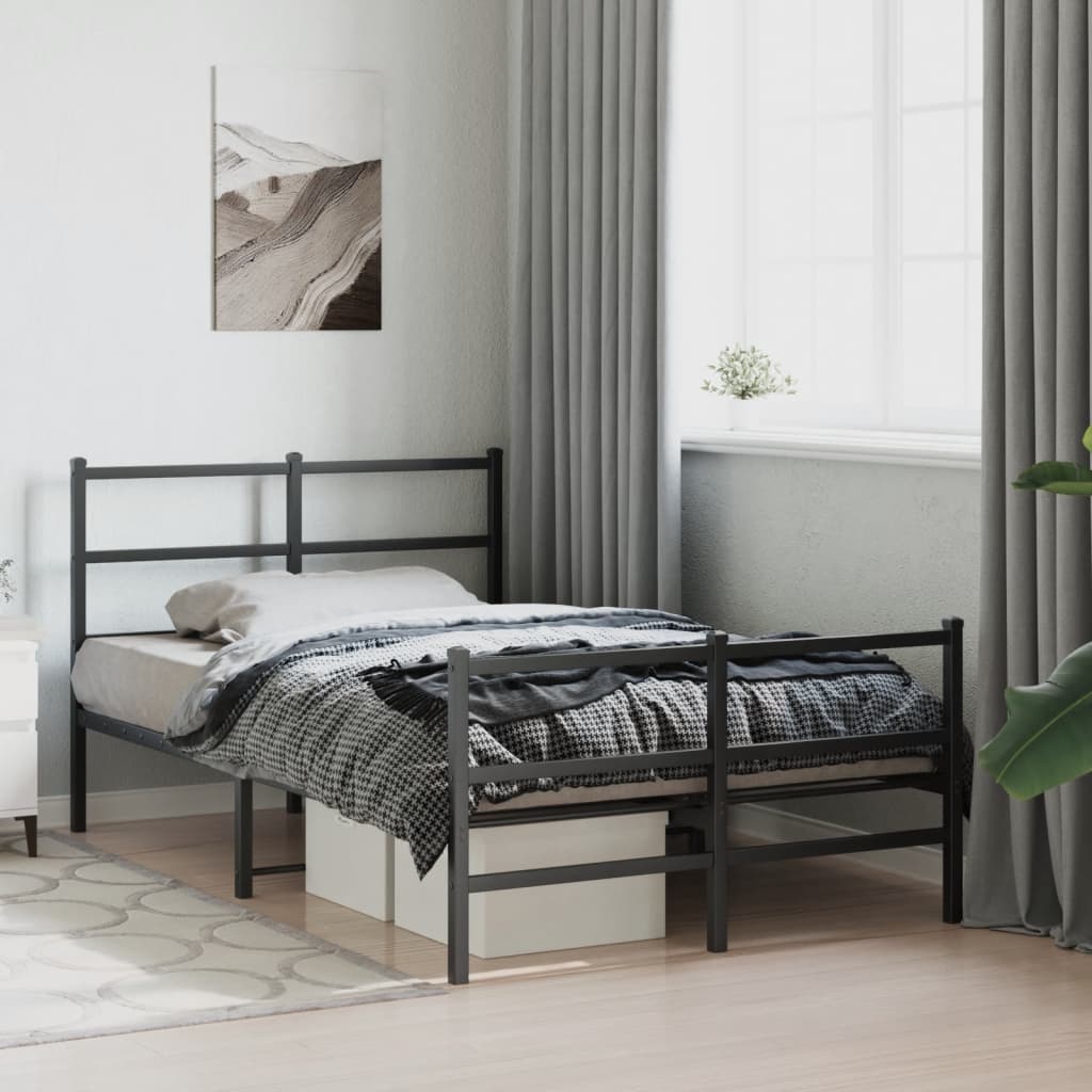 Metal Bed Frame without Mattress with Footboard Black 120x200cm