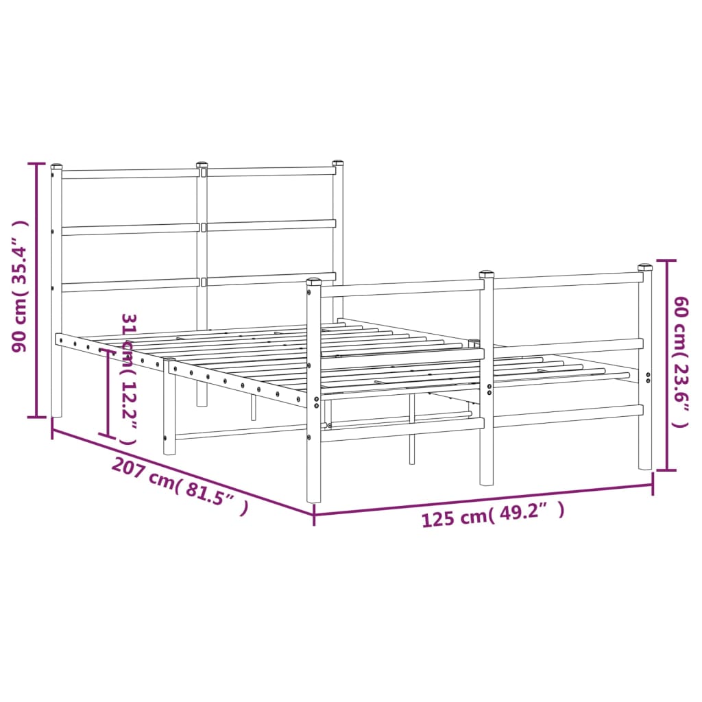 Metal Bed Frame without Mattress with Footboard Black 120x200cm