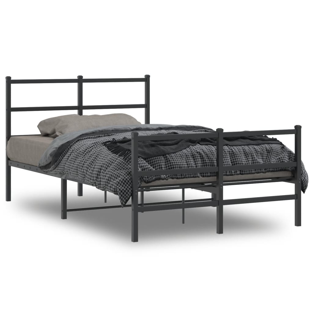 Metal Bed Frame without Mattress with Footboard Black 120x200cm
