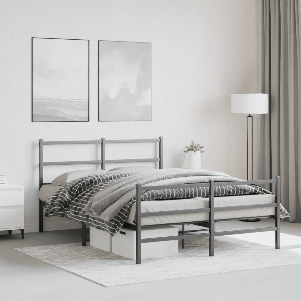 Metal Bed Frame without Mattress with Footboard Black 135x190cm