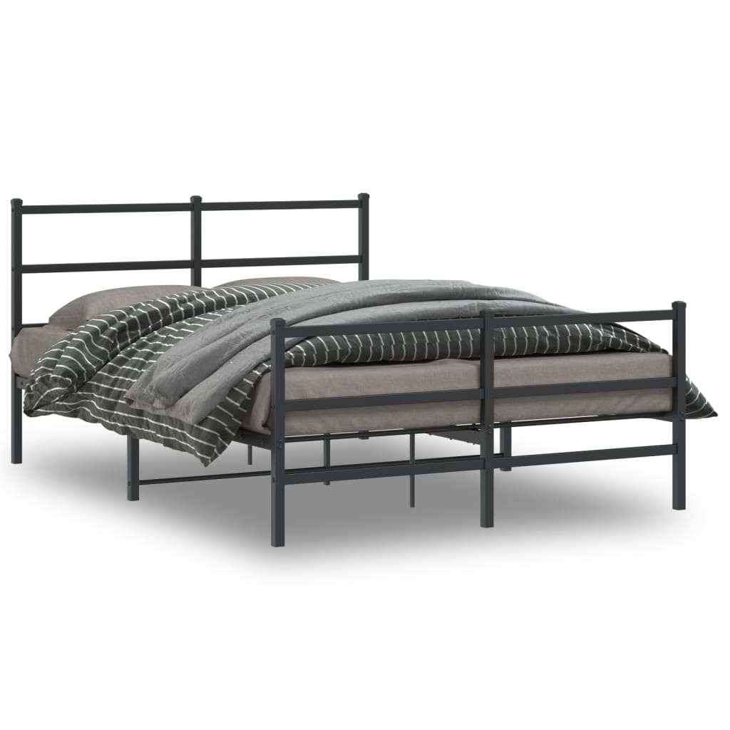 Metal Bed Frame without Mattress with Footboard Black 135x190cm