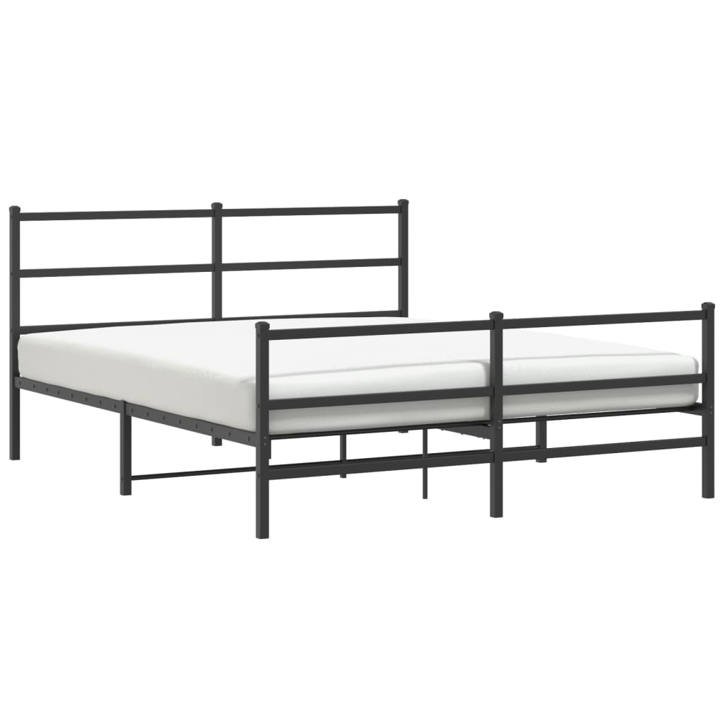 Metal Bed Frame without Mattress with Footboard Black 150x200cm