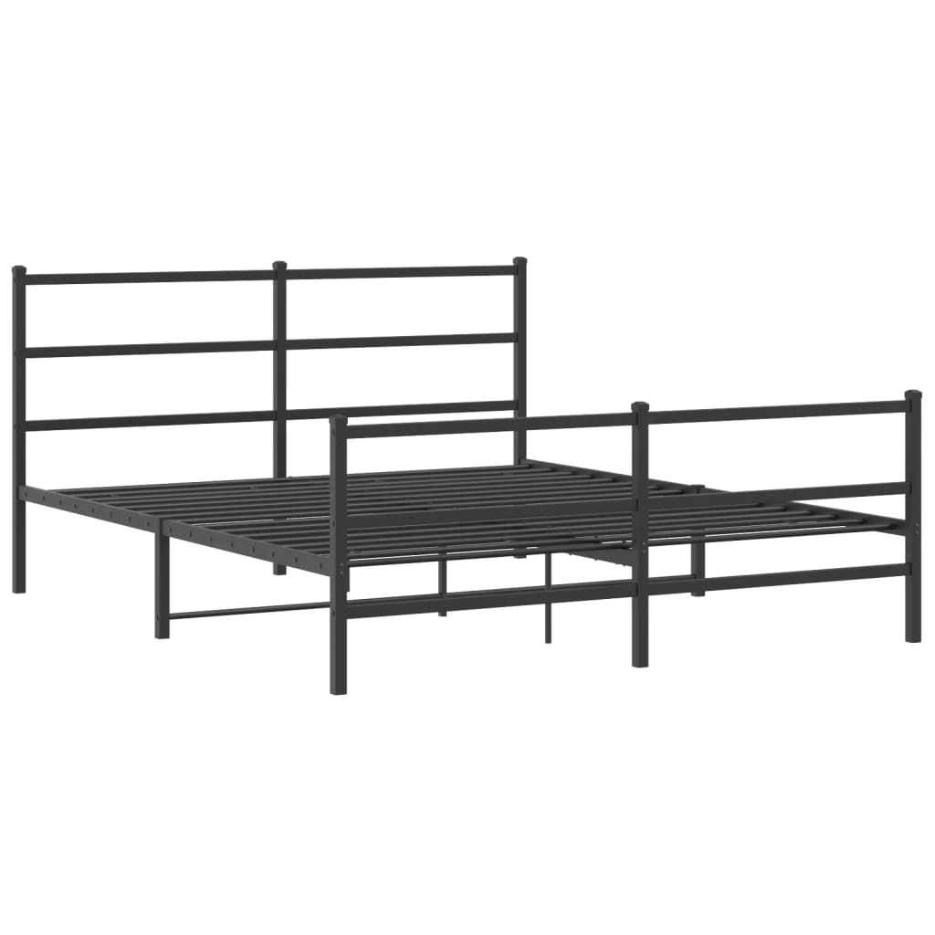 Metal Bed Frame without Mattress with Footboard Black 150x200cm