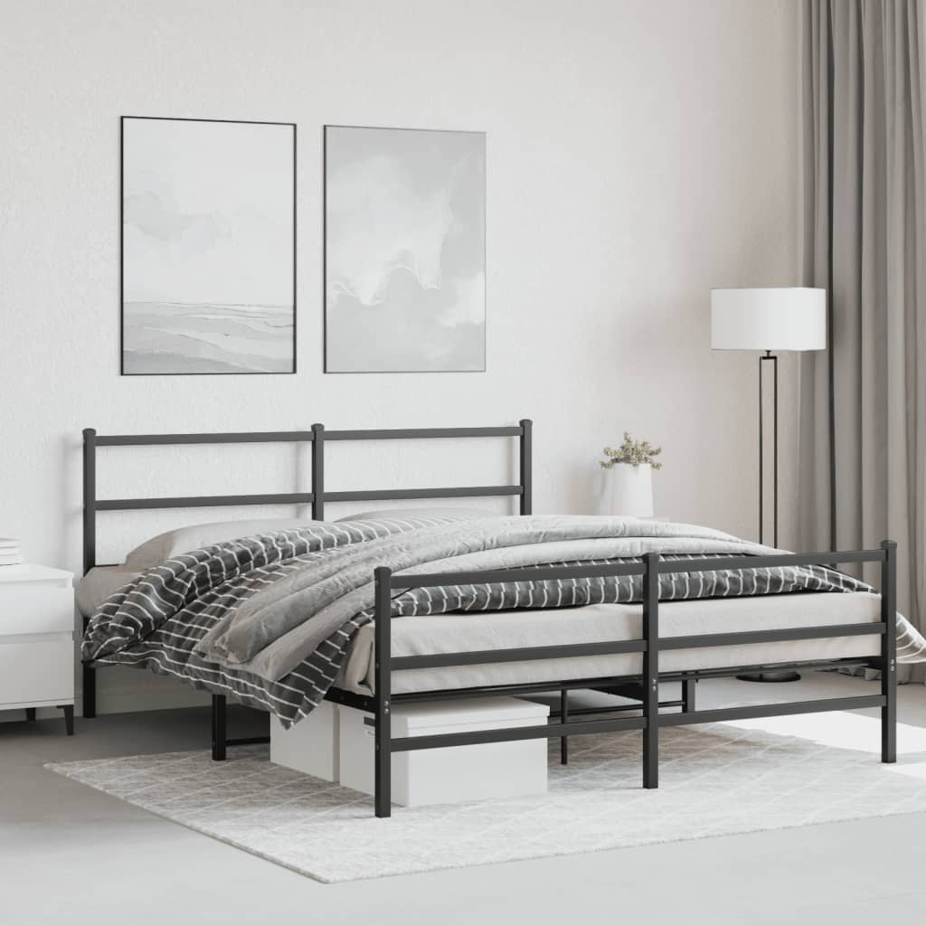 Metal Bed Frame without Mattress with Footboard Black 150x200cm