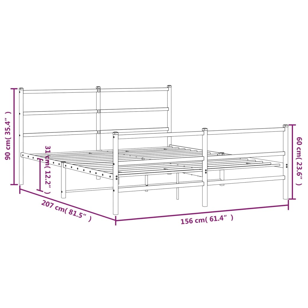 Metal Bed Frame without Mattress with Footboard Black 150x200cm