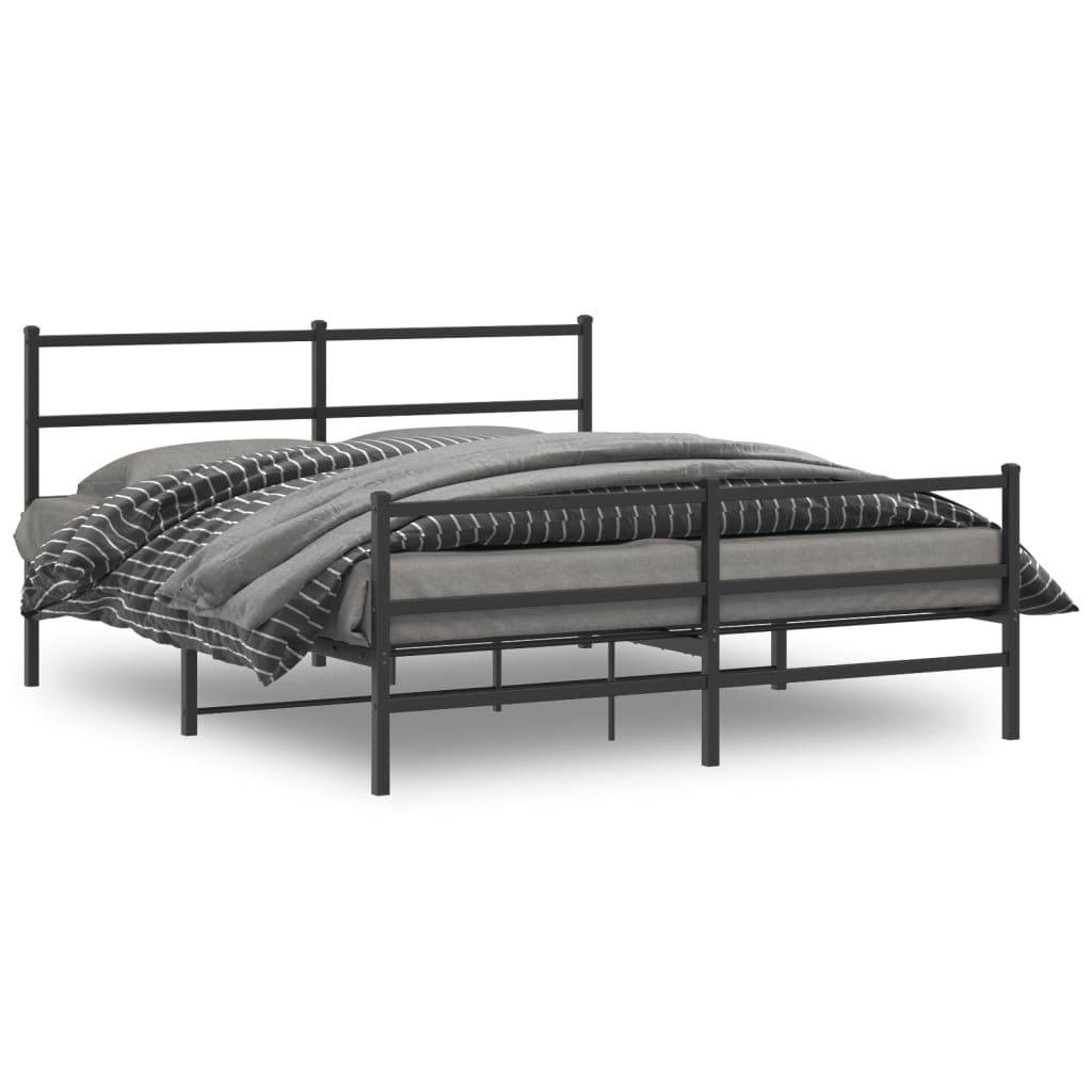 Metal Bed Frame without Mattress with Footboard Black 150x200cm
