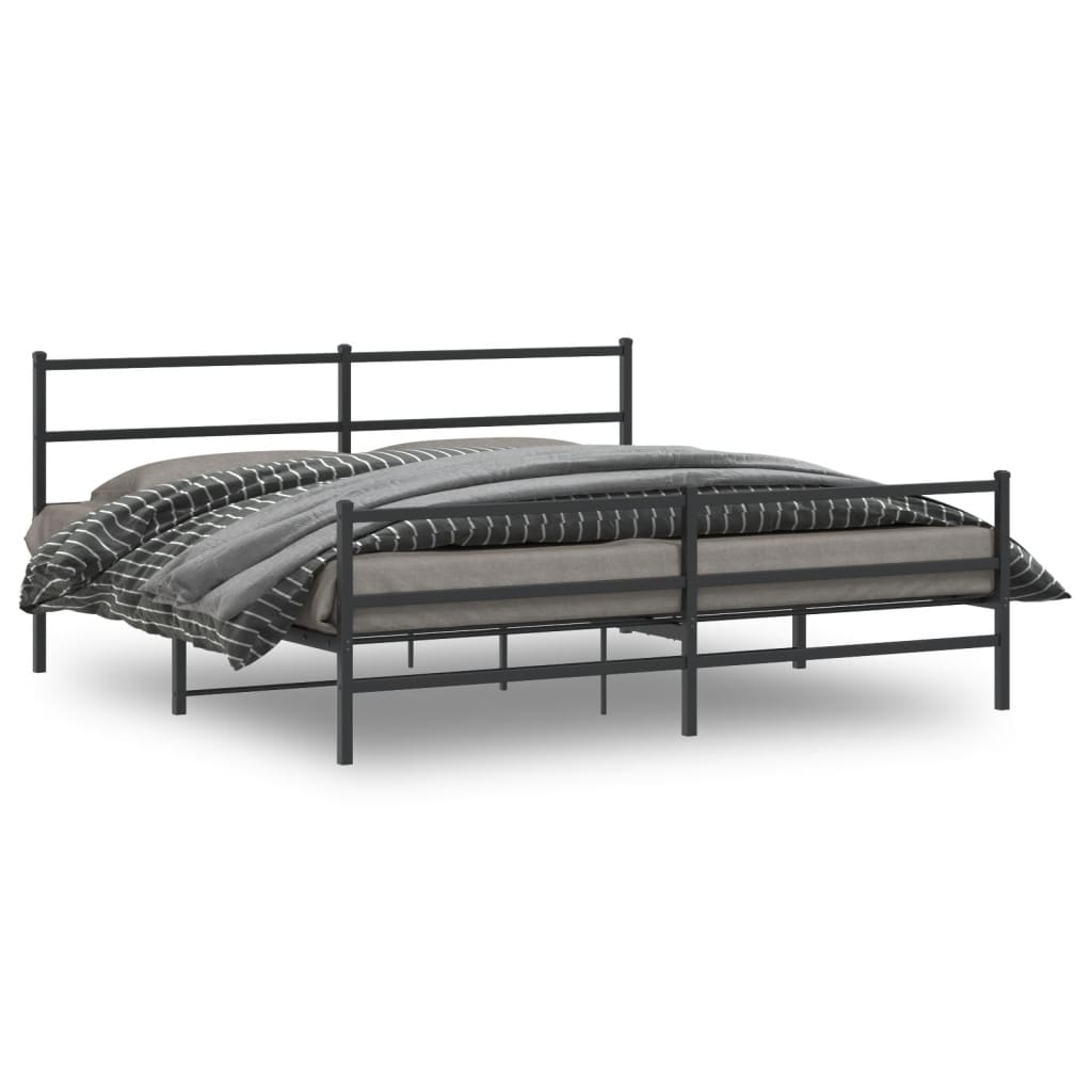 Metal Bed Frame without Mattress with Footboard Black 183x213cm