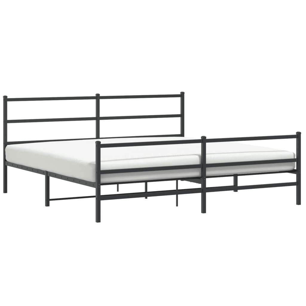Metal Bed Frame without Mattress with Footboard Black 193x203cm