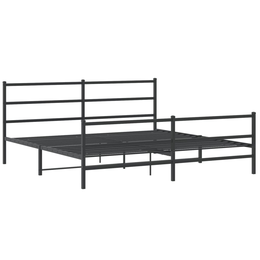 Metal Bed Frame without Mattress with Footboard Black 193x203cm