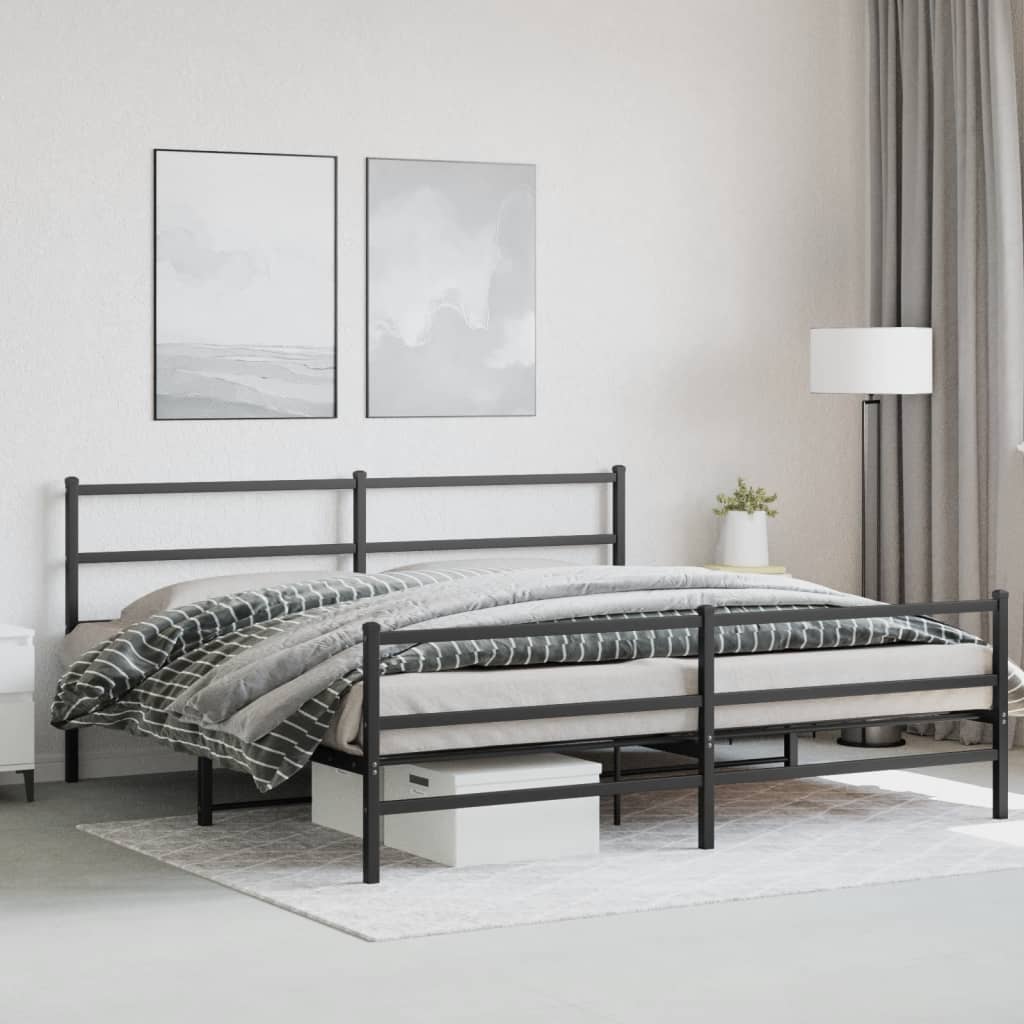 Metal Bed Frame without Mattress with Footboard Black 193x203cm