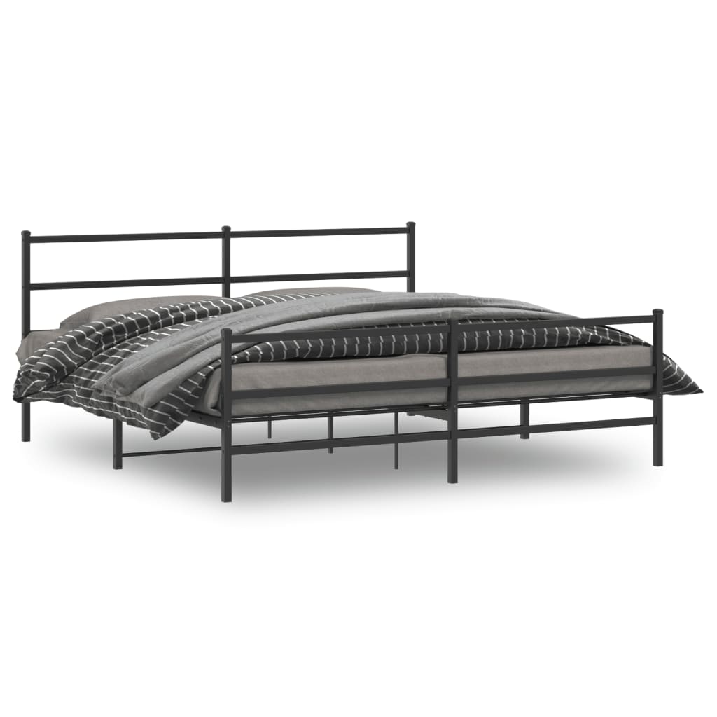 Metal Bed Frame without Mattress with Footboard Black 193x203cm