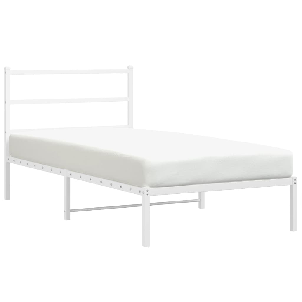 Metal Bed Frame without Mattress with Headboard White 107x203cm