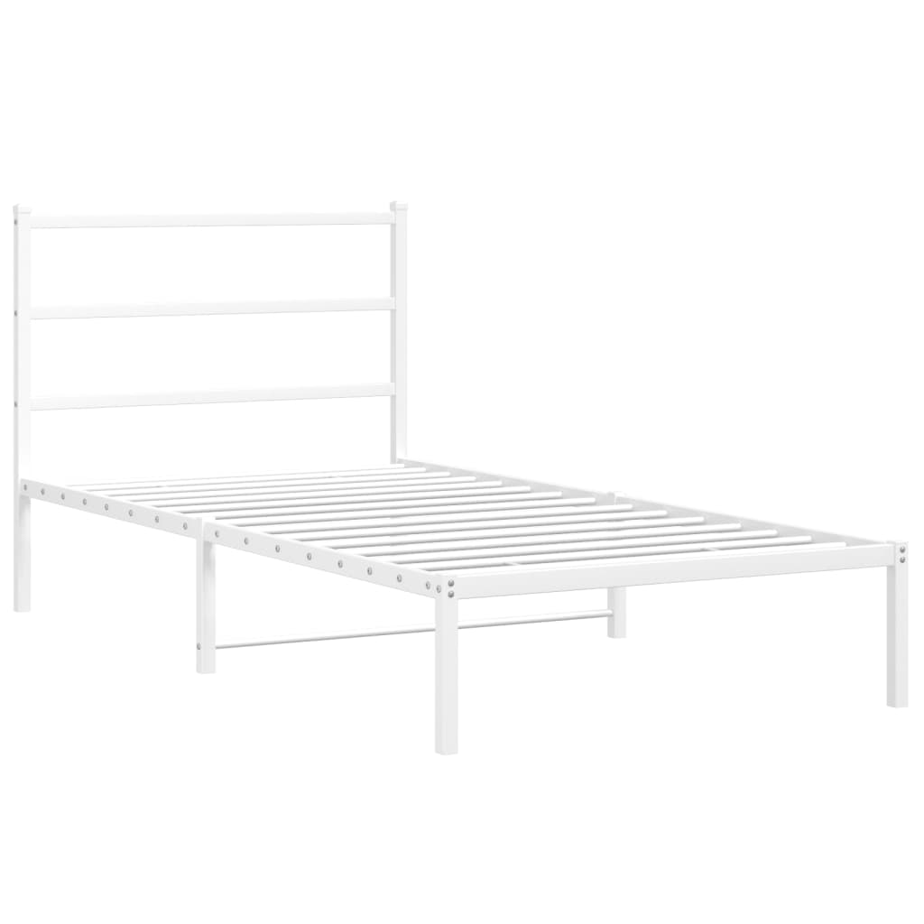 Metal Bed Frame without Mattress with Headboard White 107x203cm