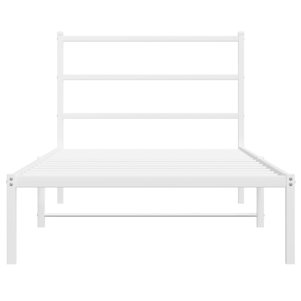 Metal Bed Frame without Mattress with Headboard White 107x203cm