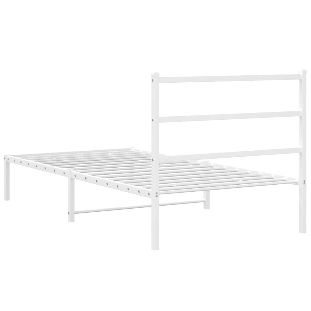 Metal Bed Frame without Mattress with Headboard White 107x203cm