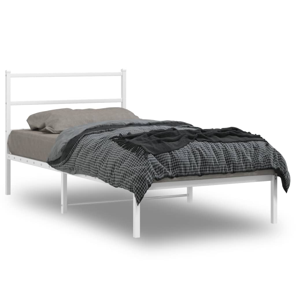Metal Bed Frame without Mattress with Headboard White 107x203cm