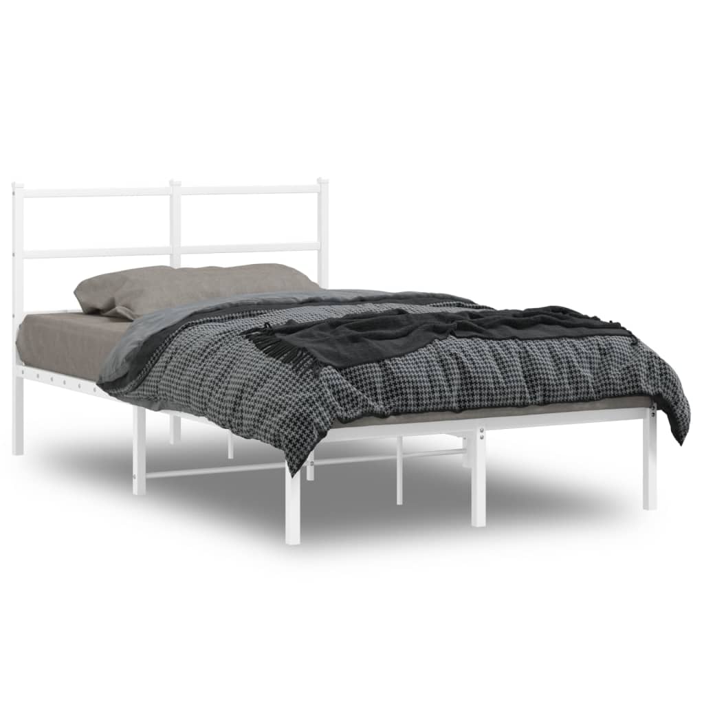 Metal Bed Frame without Mattress with Headboard White 120x190cm