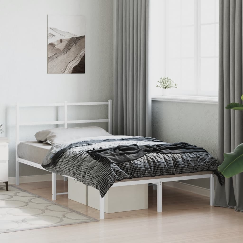 Metal Bed Frame without Mattress with Headboard White 120x200cm