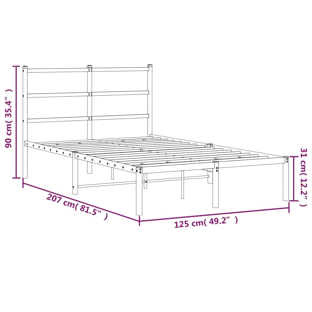 Metal Bed Frame without Mattress with Headboard White 120x200cm