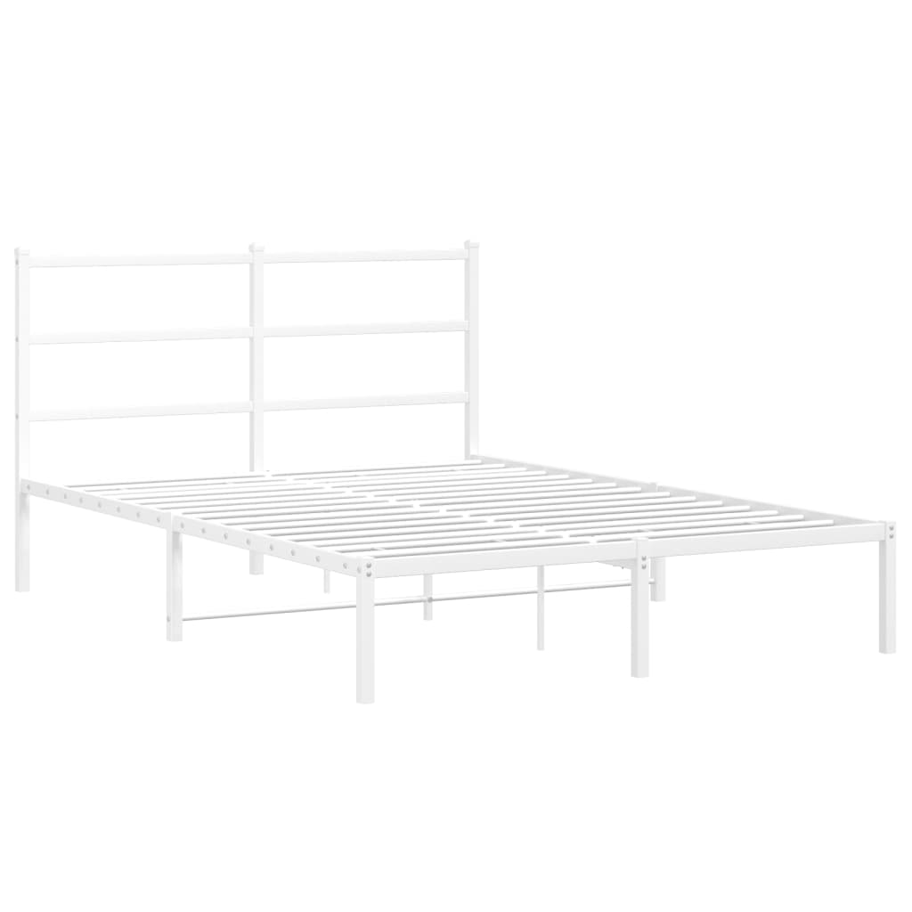 Metal Bed Frame without Mattress with Headboard White 135x190cm